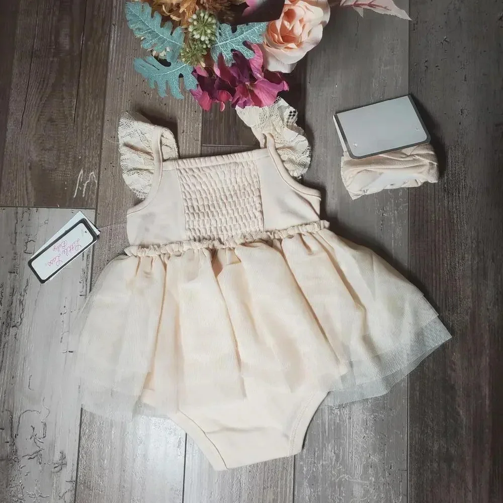 Baby Girl Little Lass Tutu Ballerina Dress Sandollar Beige Size 18M